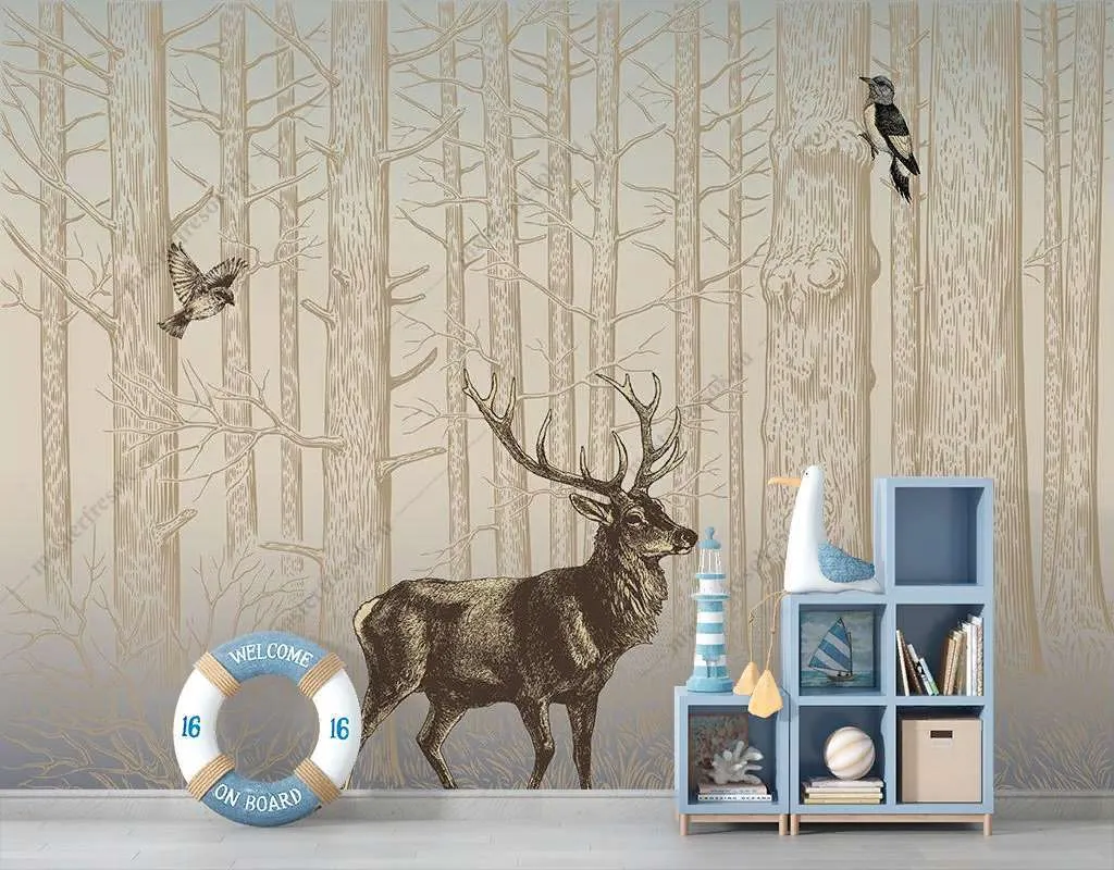 Фотообои Бесшовные обои на стену:  Олень в лесу. Артикул: 12-1533  