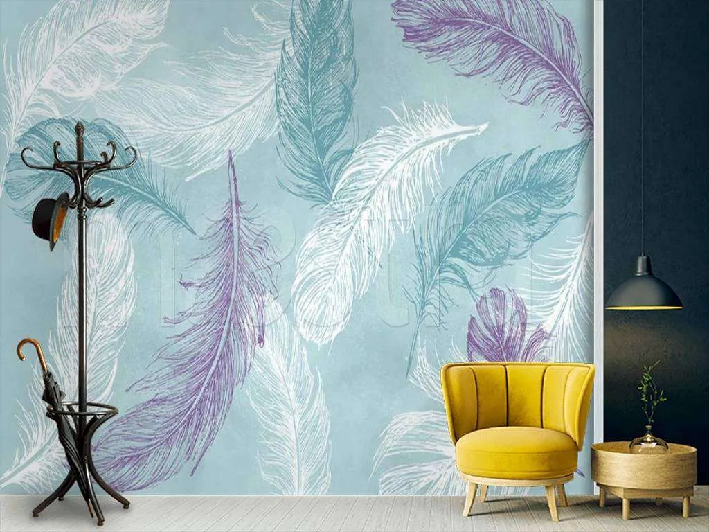 Фотообои в интерьере перья холодные  15-499 фото