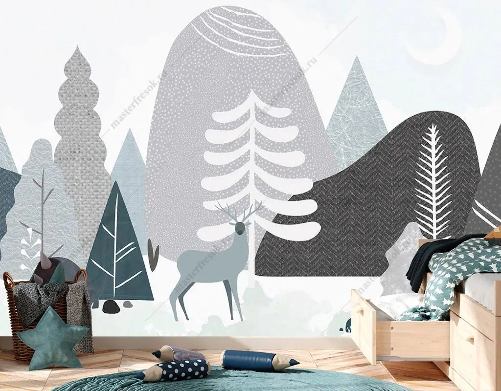 Фотообои Черно-белый сканди лес  14-515