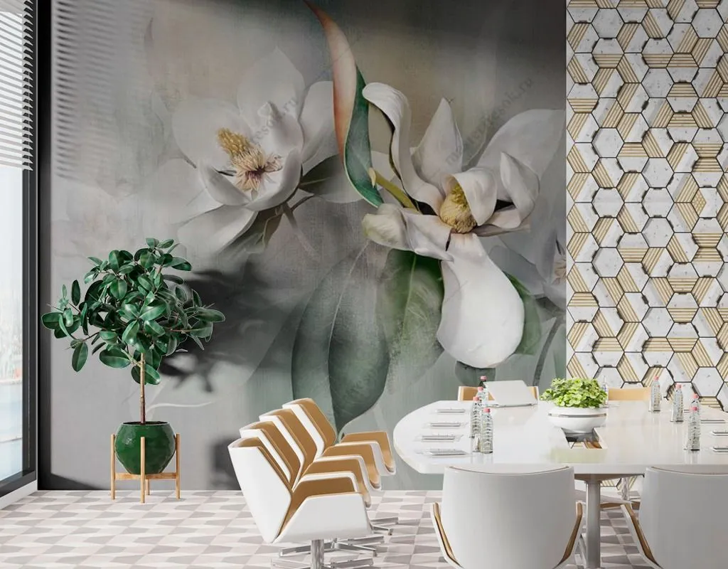 Фотообои в интерьере акварельные ирисы  13-413 фото