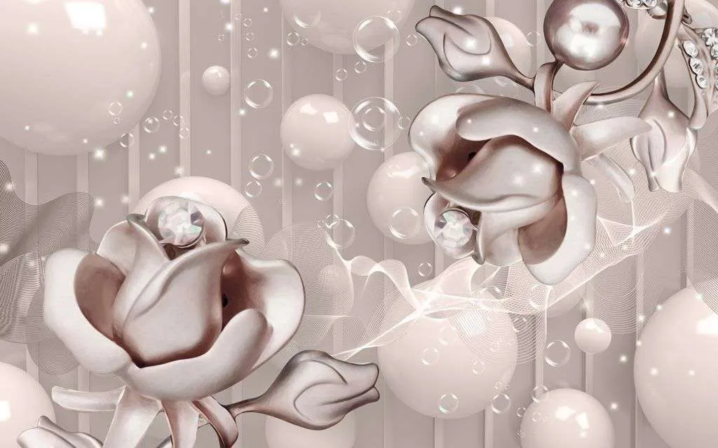 Фотообои в интерьере 3д платиновые цветы  10-652 фото