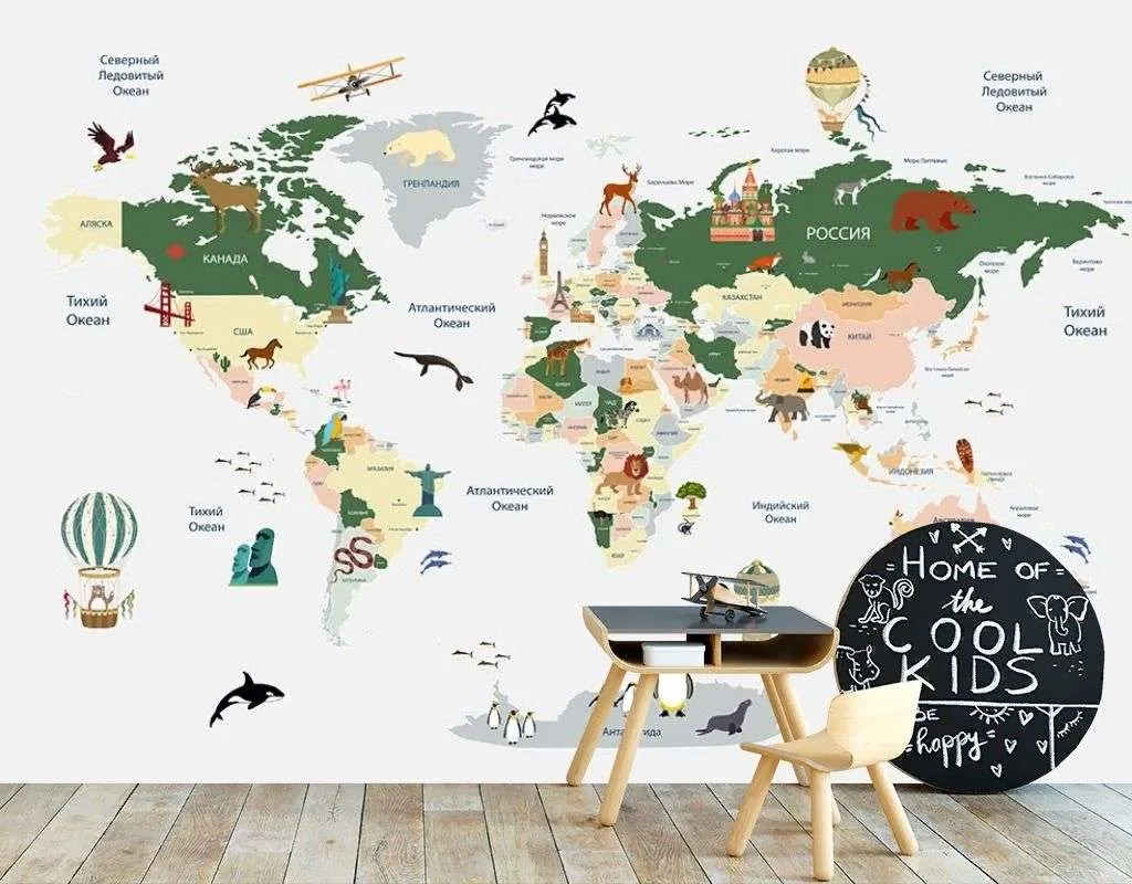 Фотообои в интерьере карта разноцветная  12-1657 фото
