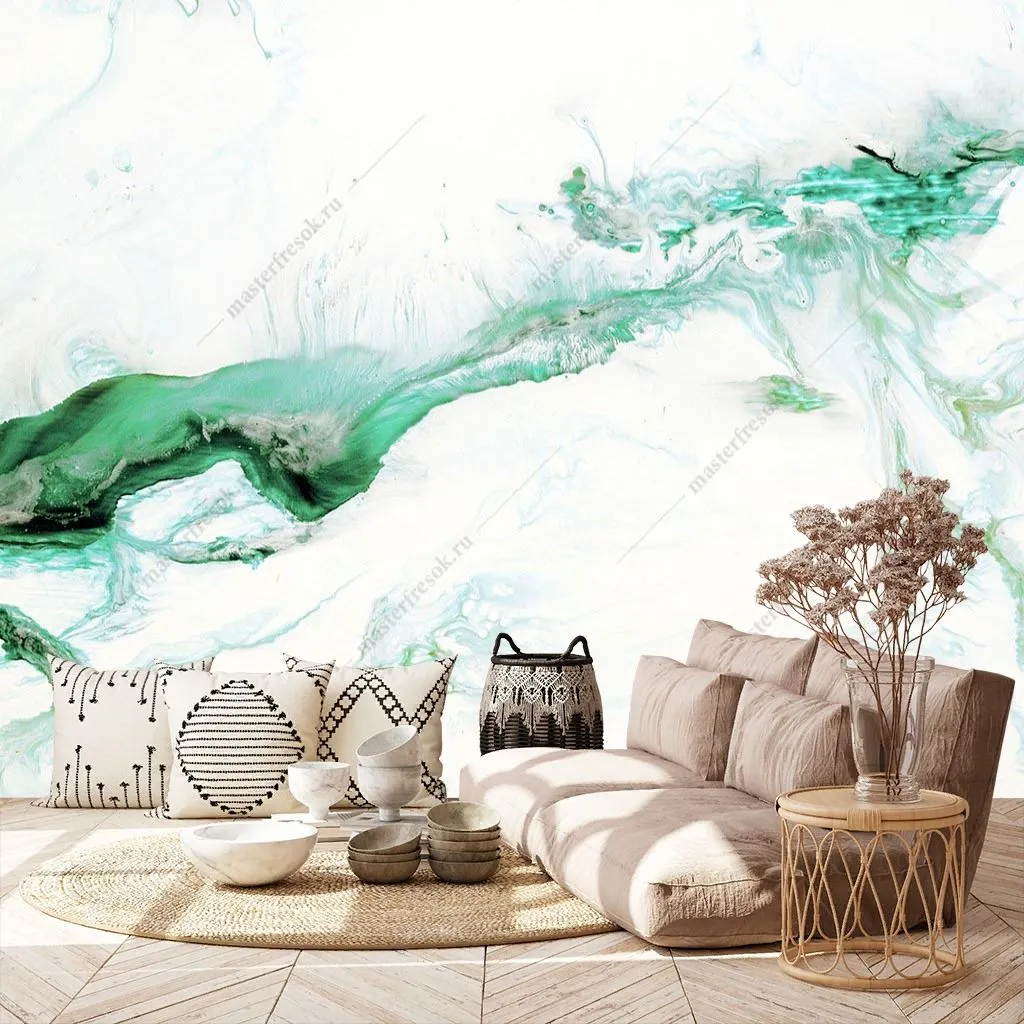 Фотообои в интерьере зеленый флюид арт  9-1419 фото