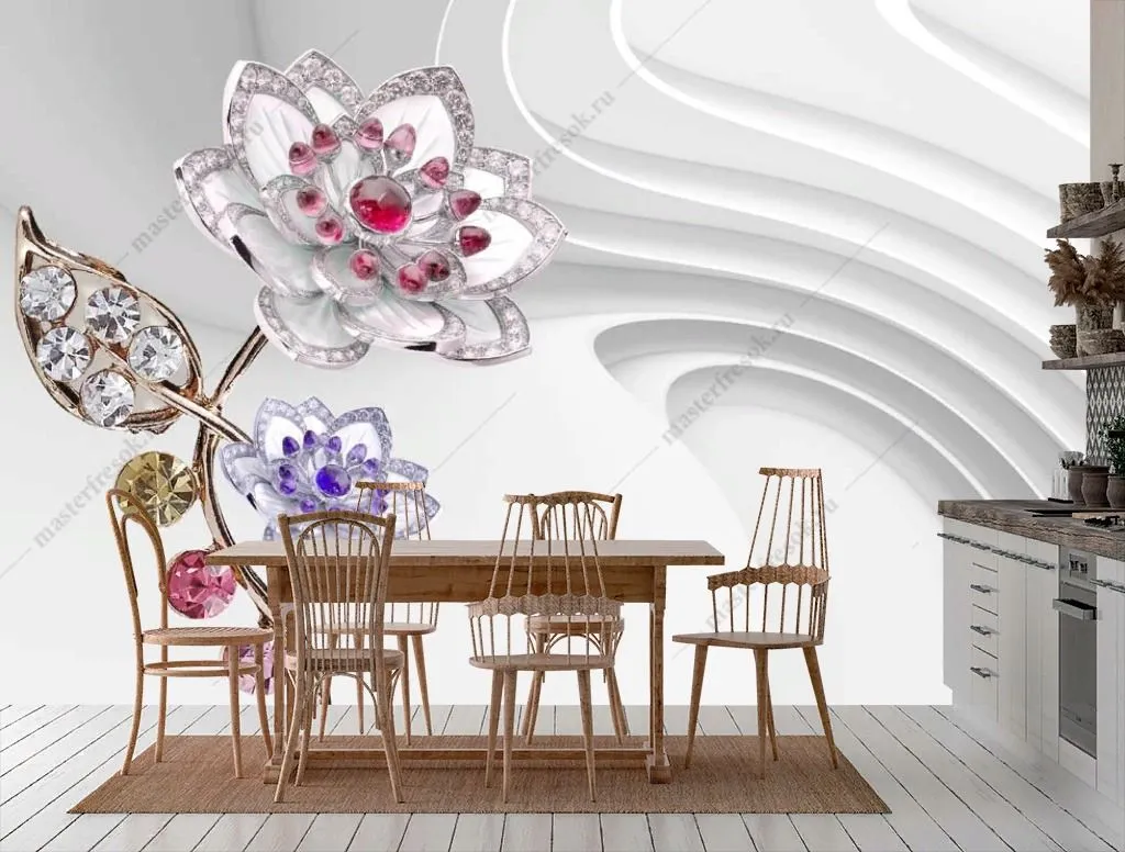 Фотообои в интерьере 3д драгоценный цветок  10-919 фото