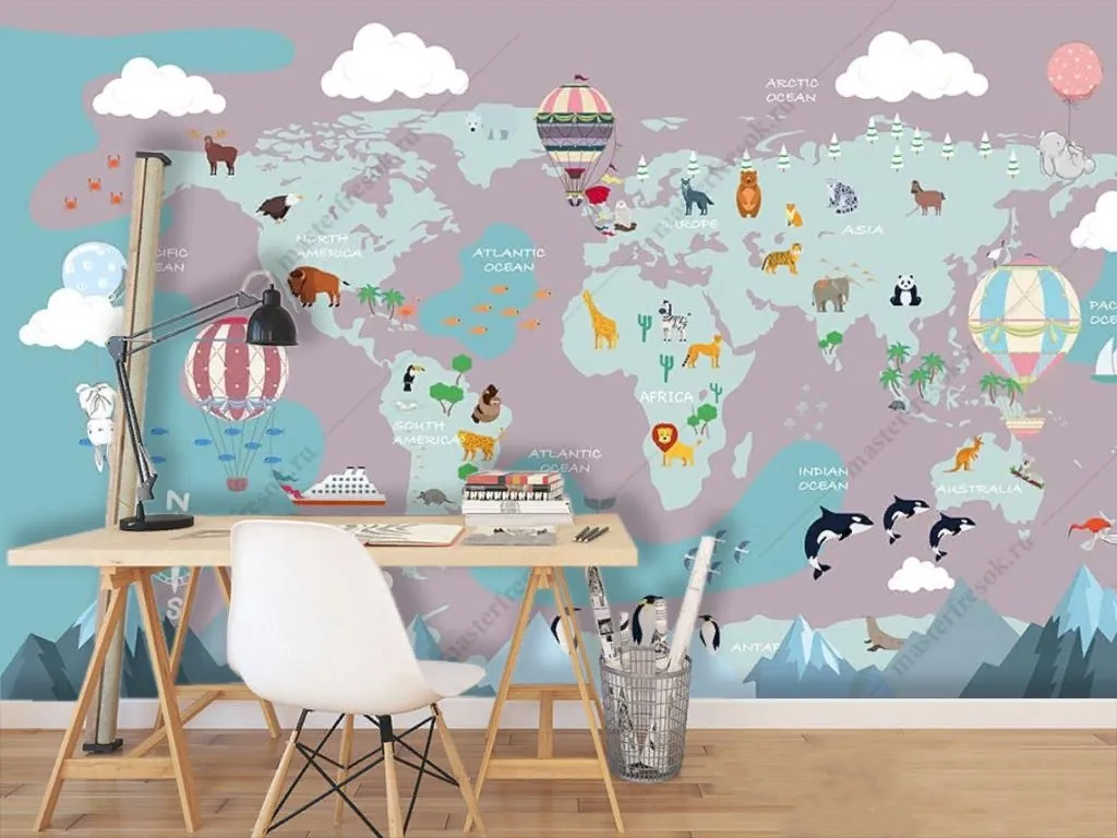 Фотообои в интерьере карта для деток  12-1483 фото