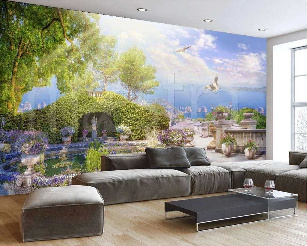 Фотообои в интерьере балкон с бассейном в парке  7-220 фото