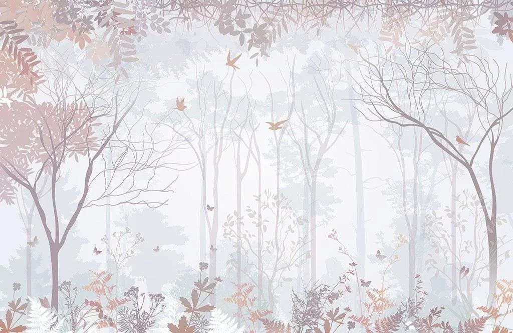 Фотообои в интерьере лес в нежно-розовых оттенках  12-1478 фото