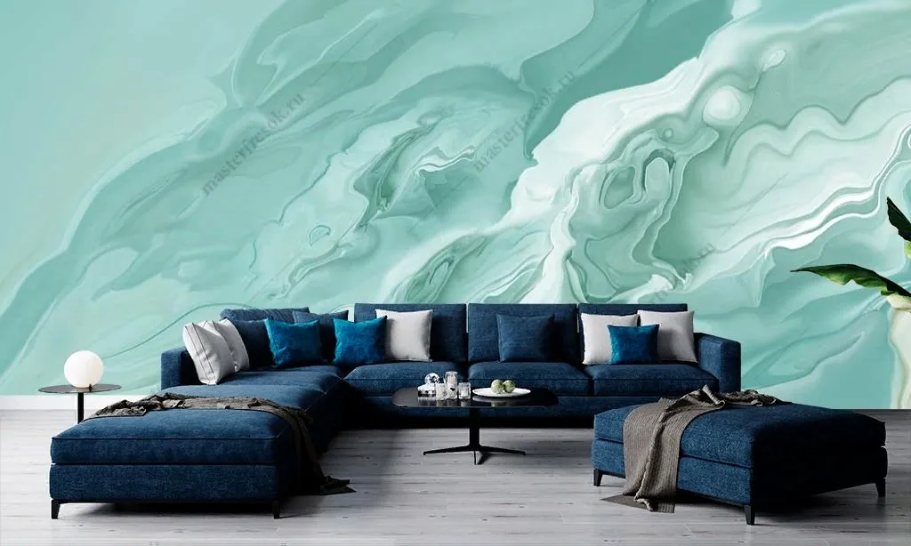 Фотообои в интерьере бирюзовый мрамор  13-374 фото