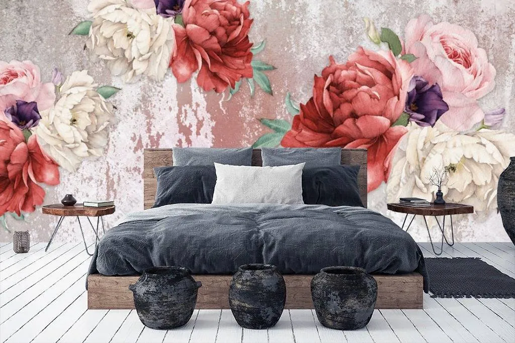 Фотообои в интерьере винтажные пионы  10-723 фото