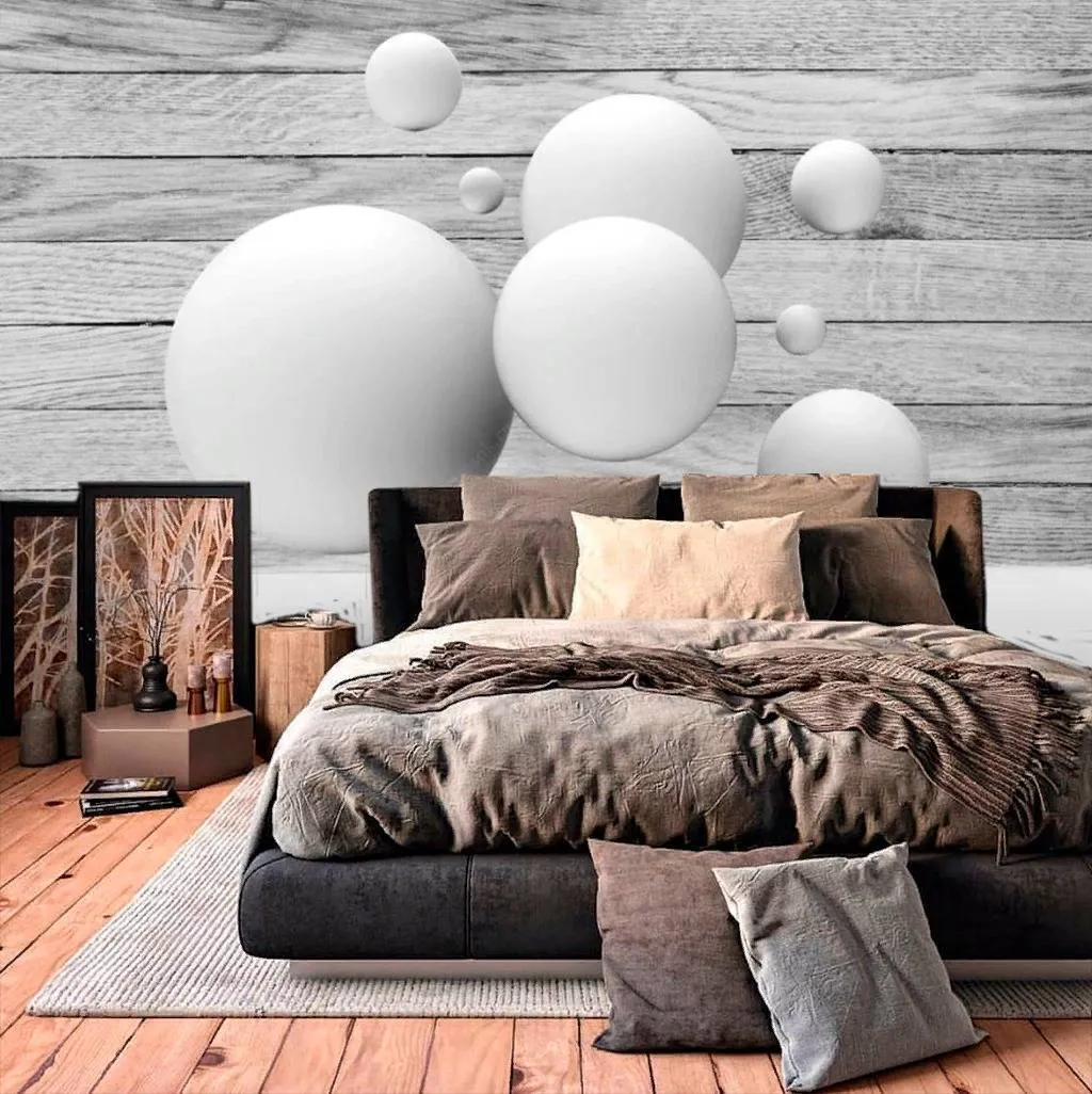 Фотообои в интерьере шары на сером фоне  15-752 фото