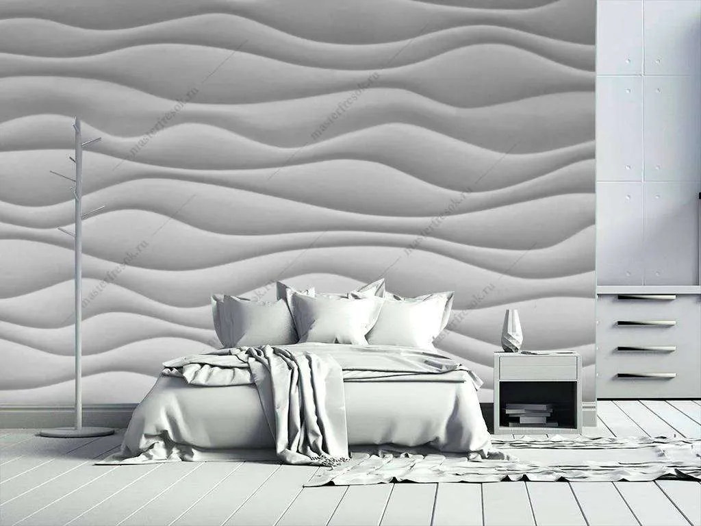 Фотообои в интерьере 3д белые волны  10-777 фото