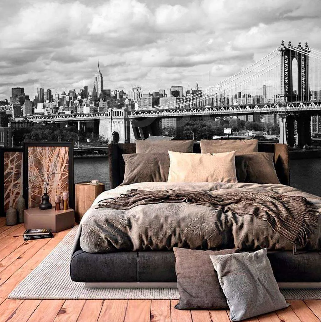 Фотообои в интерьере черно белый бруклинский мост  9-797 фото