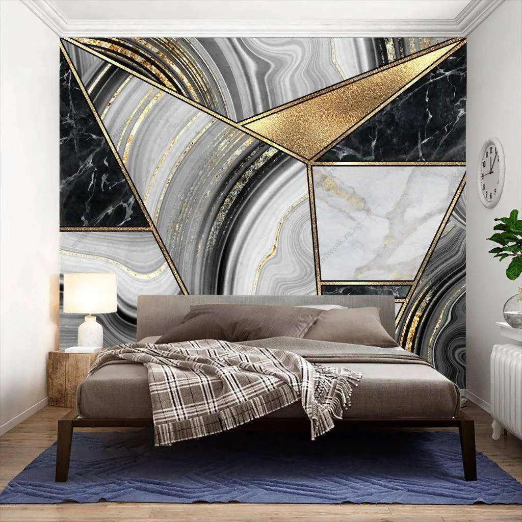 Фотообои в интерьере мрамор геометрия  9-1092 фото
