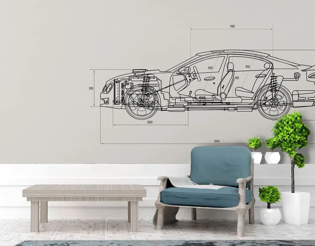 Фотообои в интерьере машина схема  9-1957 фото