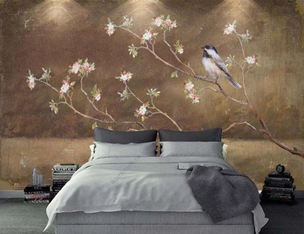 Фотообои в интерьере птица на ветке  15-933 фото
