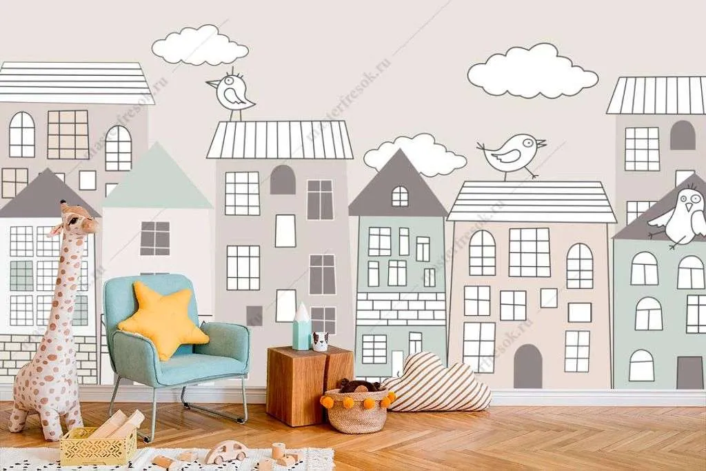 Фотообои в интерьере домики для детской  14-257 фото