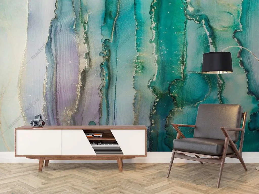 Фотообои в интерьере мраморная стена изумрудная  9-1784 фото