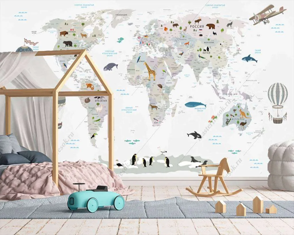 Фотообои в интерьере карта мира на русском большая  12-984 фото