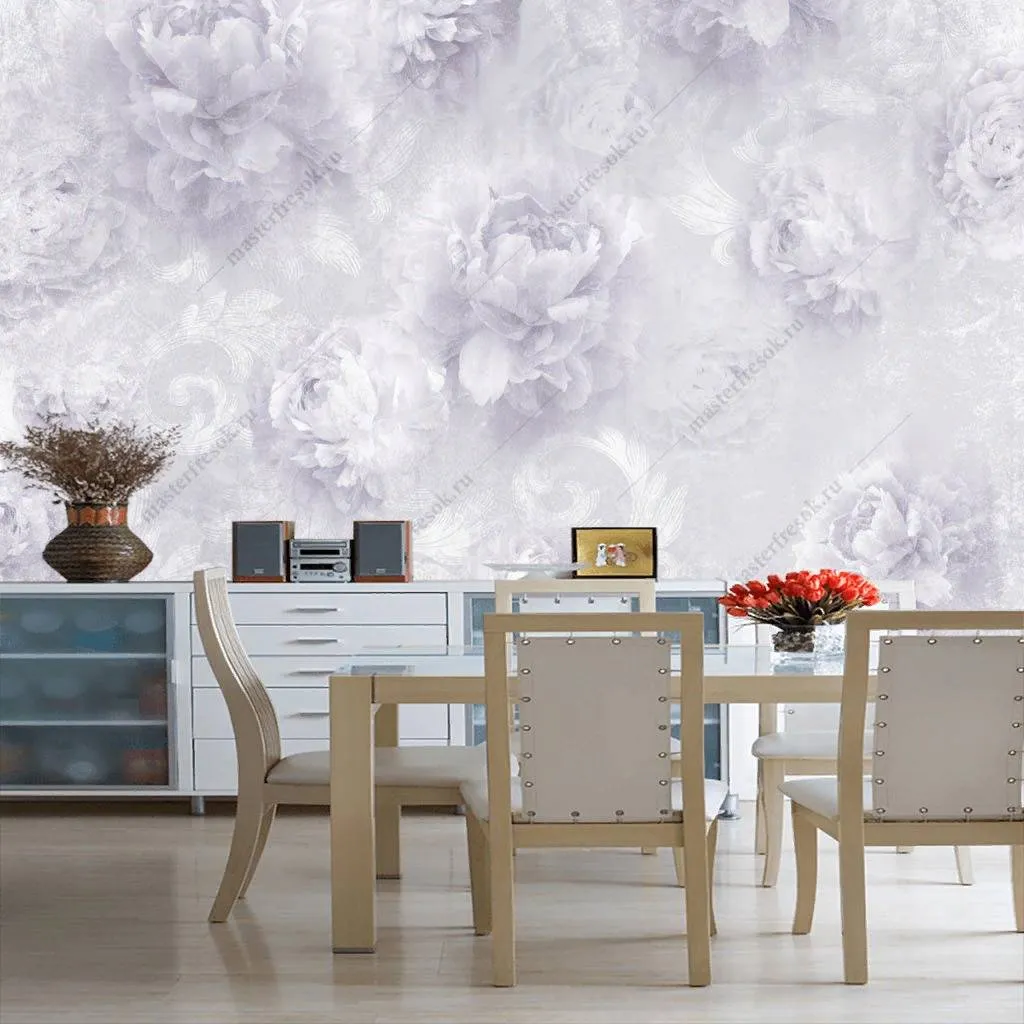 Фотообои в интерьере сиреневые пионы  10-750 фото