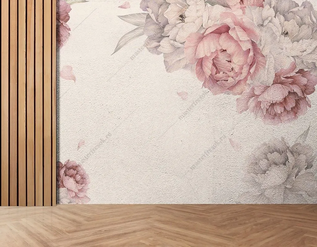 Фотообои в интерьере пионы нежно-розовые  12-1470 фото