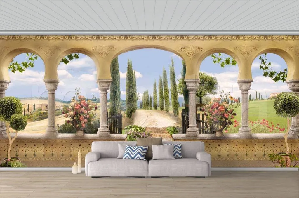 Фотообои в интерьере вид на парк с террасы  7-158 фото