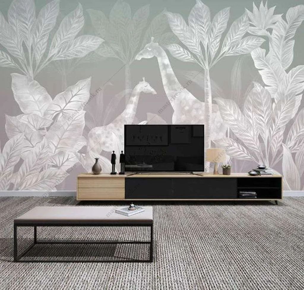 Фотообои в интерьере белые жирафы  16-119 фото