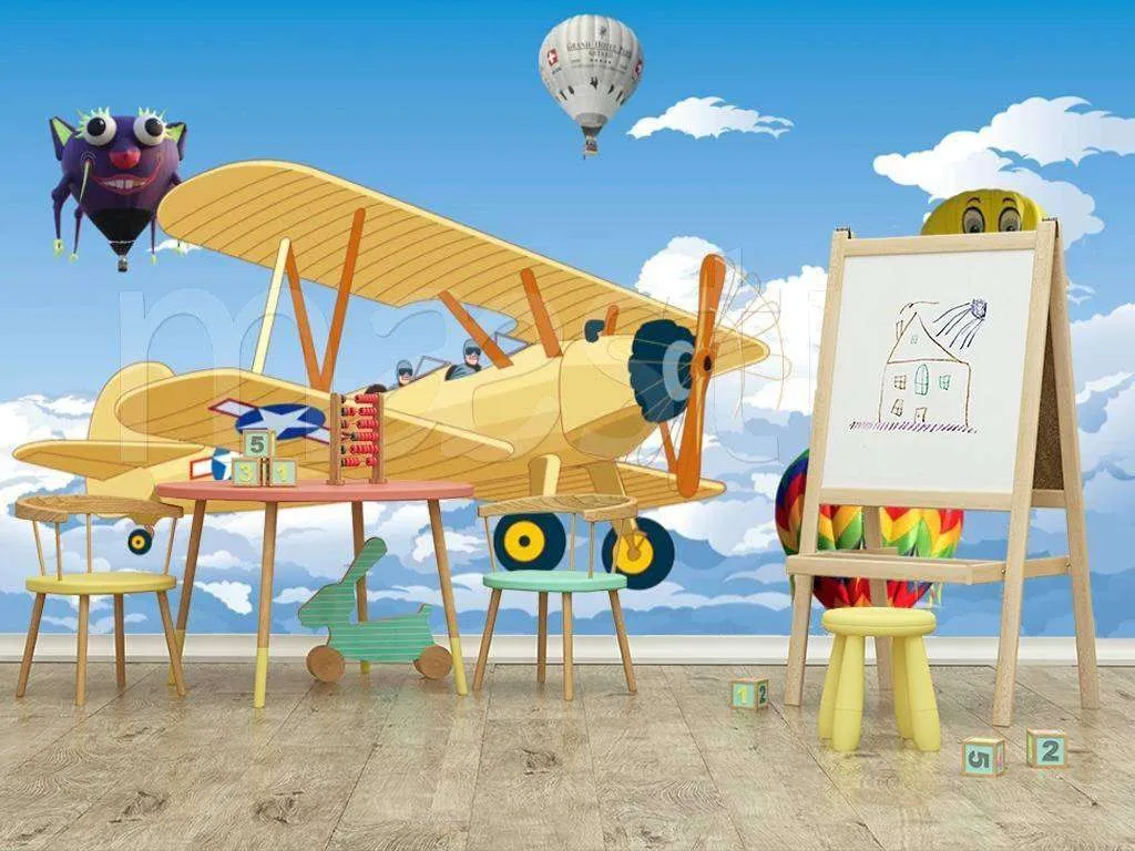 Фотообои в интерьере самолет большой желтый  15-110 фото