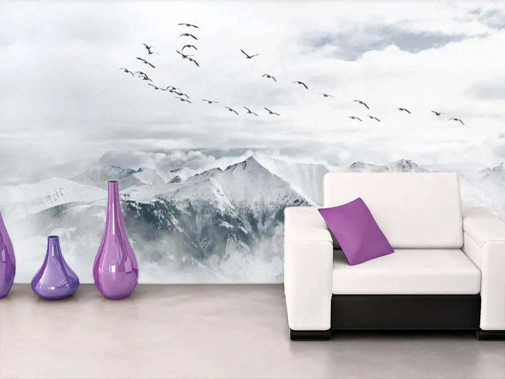 Фотообои в интерьере птицы над горами  15-717 фото