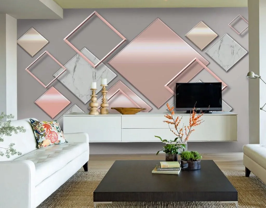 Фотообои в интерьере 3д ромбы на сером фоне  9-2050 фото