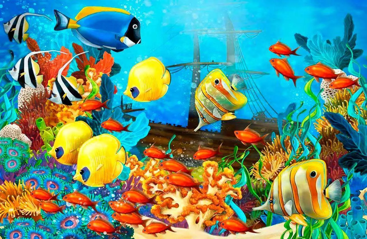 Фотообои в интерьере яркий подводный мир  4-145 фото