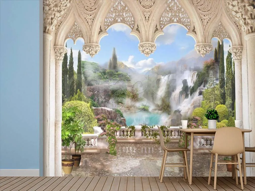 Фотообои в интерьере водопады в горах после дождя  3-045 фото