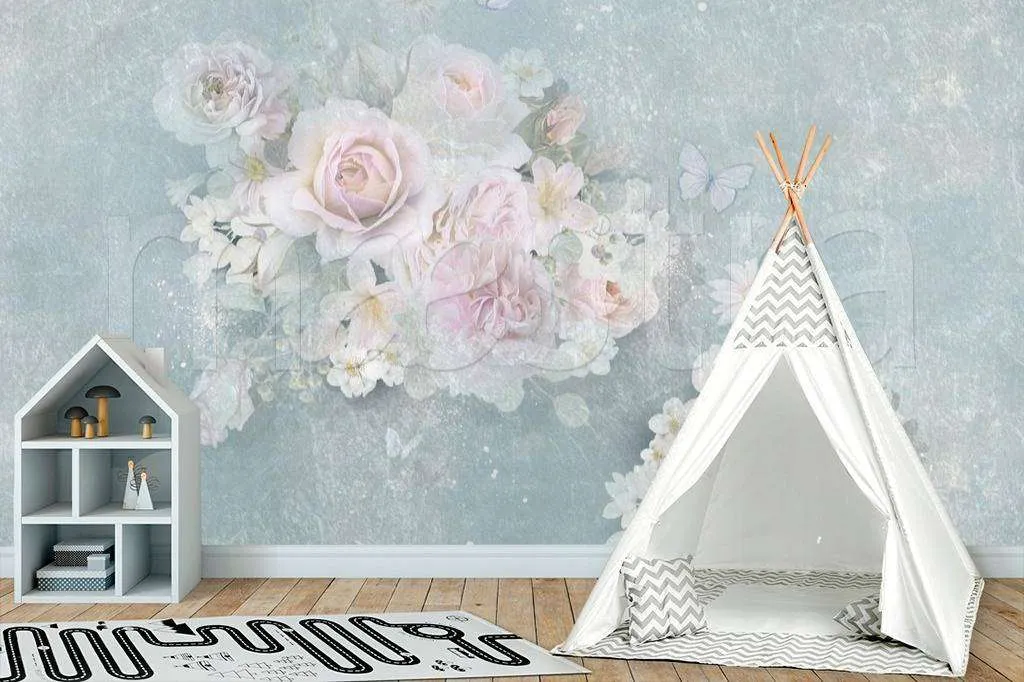 Фотообои в интерьере нежные пионы с розами  7-964 фото