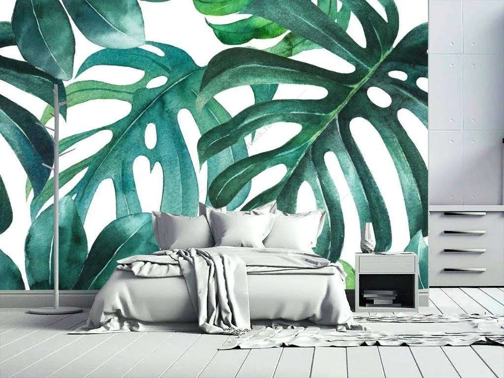 Фотообои в интерьере монстера на белом фоне  9-1208 фото