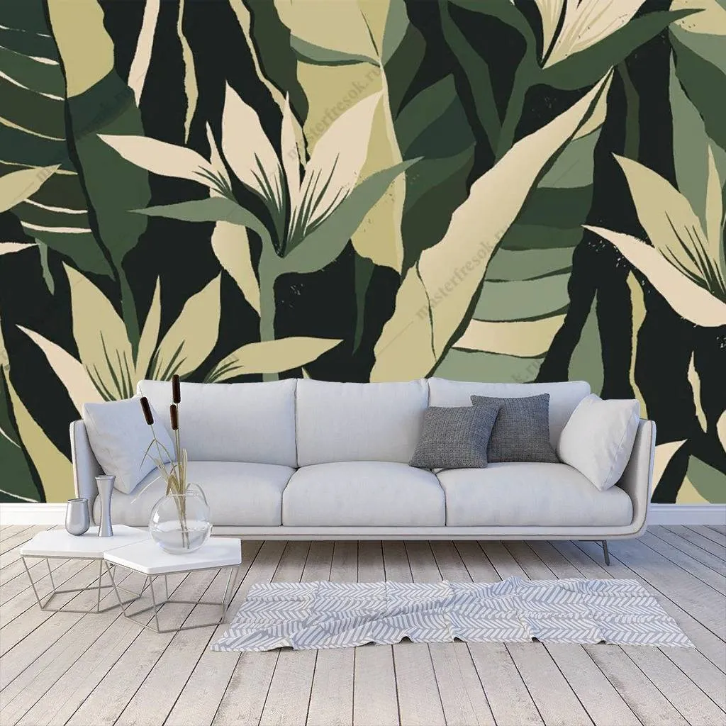 Фотообои Пальмовые листья на черном фоне  9-1117