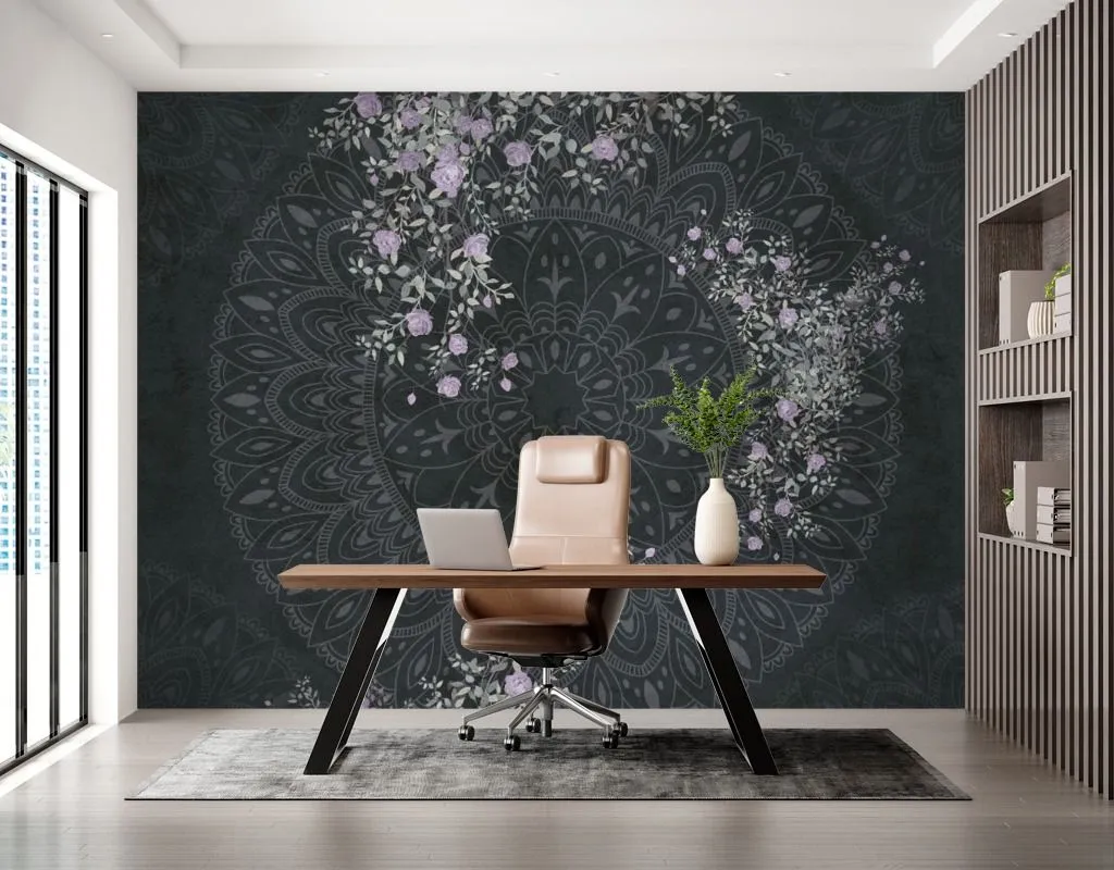 Фотообои в интерьере мандала черная  9-1598 фото