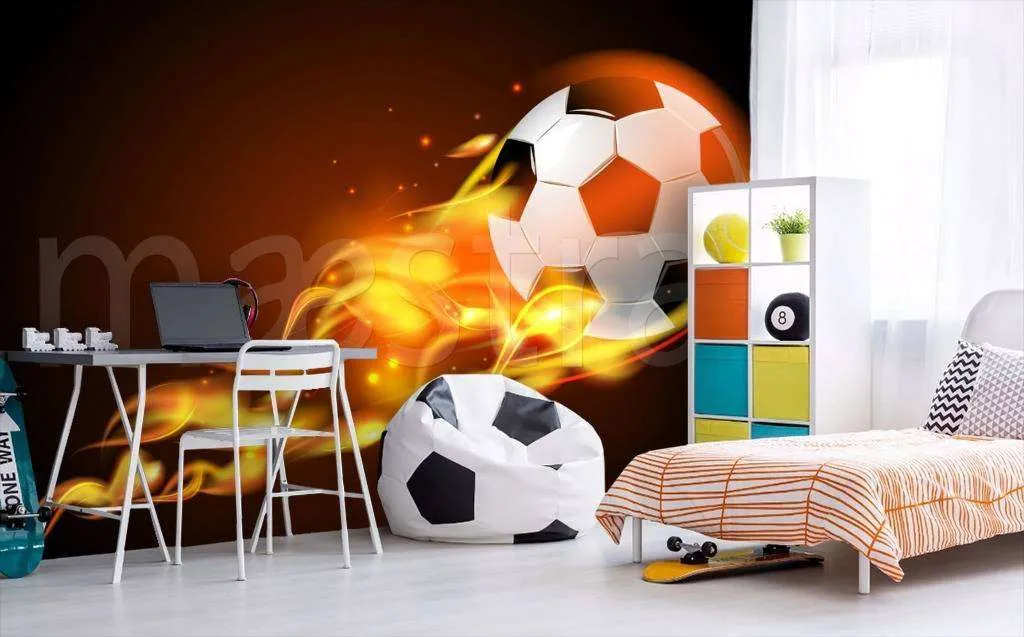 Фотообои в интерьере летящий огненный мяч  12-532 фото