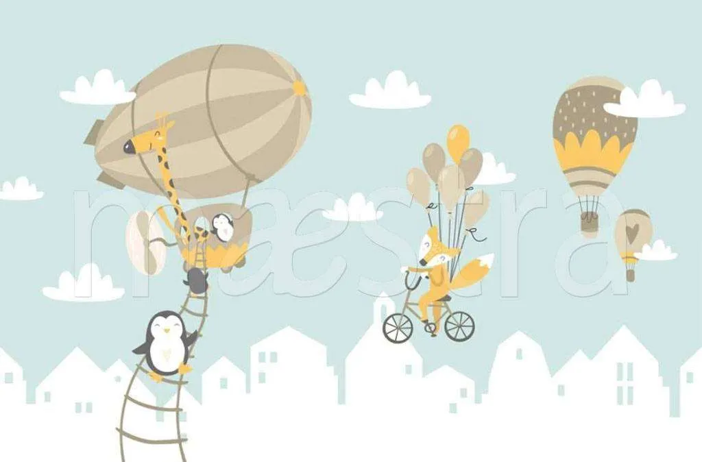 Фотообои в интерьере пингвины на воздушном шаре  15-128 фото