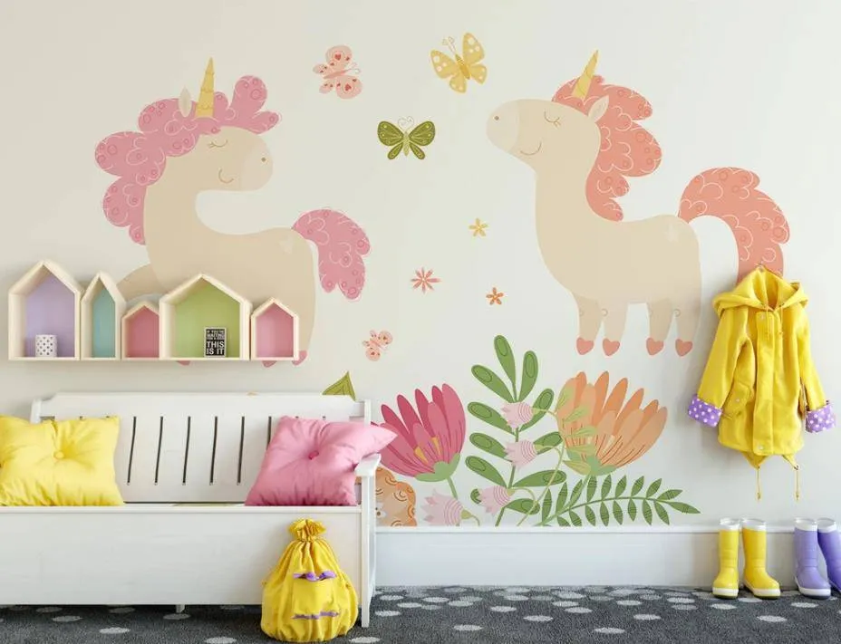 Фотообои Два единорога в цветах  15-339