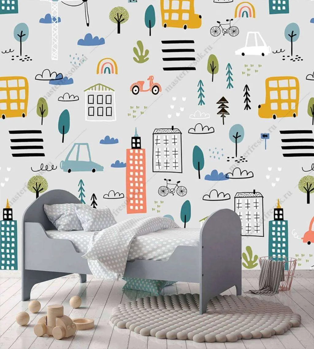 Фотообои Бесшовные обои на стену:  Машины в городе. Артикул: 12-691  