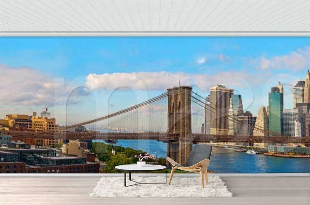 Фотообои в интерьере бруклинский мост над рекой  9-834 фото