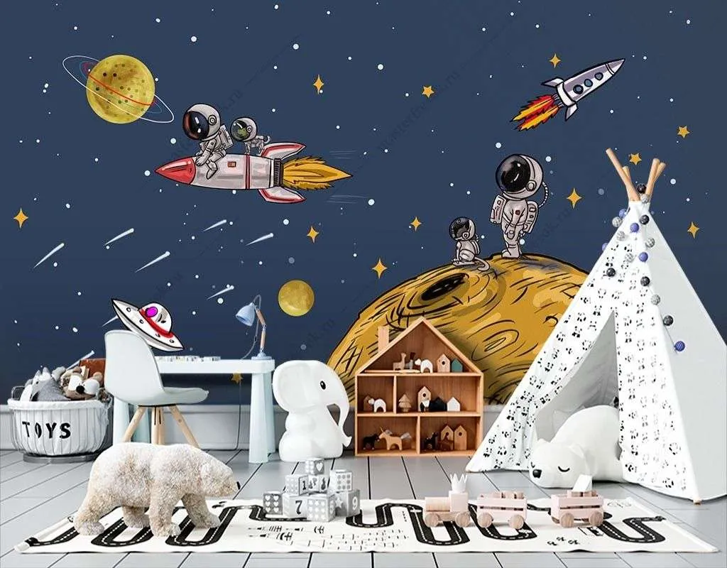 Фотообои в интерьере космос и желтая луна  14-400 фото