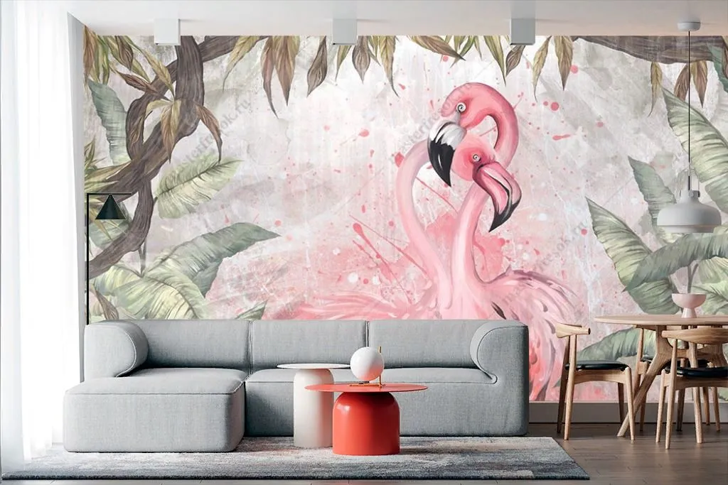 Фотообои в интерьере влюблённые фламинго  9-1692 фото