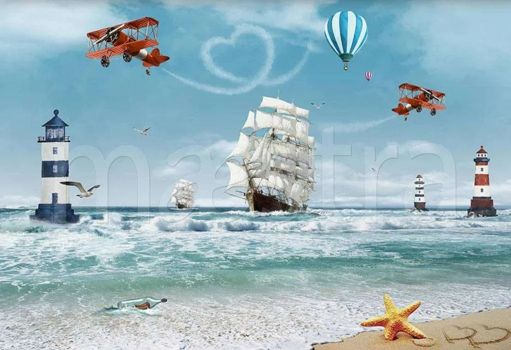 Фотообои в интерьере корабли и самолеты в море  15-103 фото