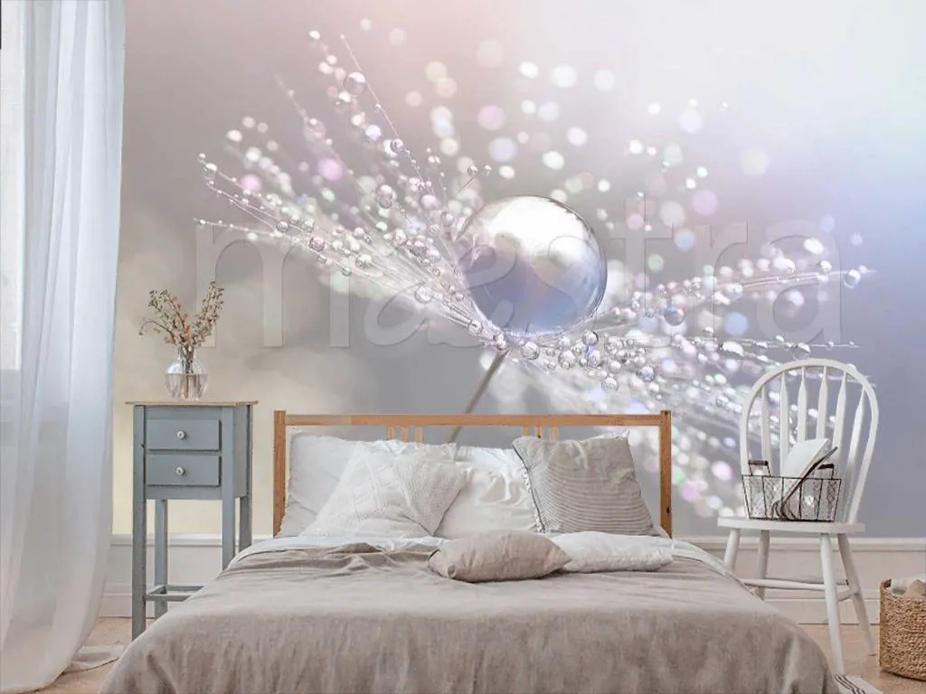 Фотообои в интерьере одуванчик в каплях росы  9-291 фото