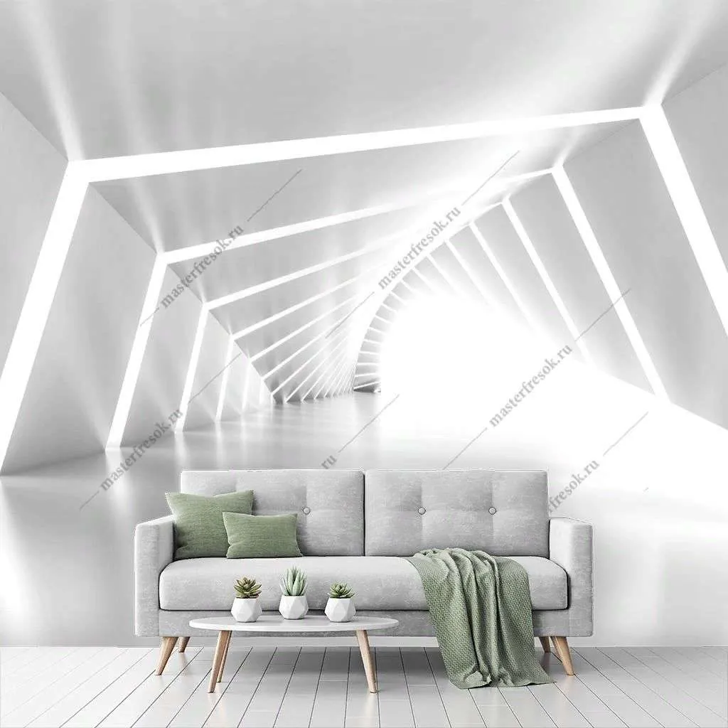 Фотообои в интерьере 3д белый тунель  10-937 фото