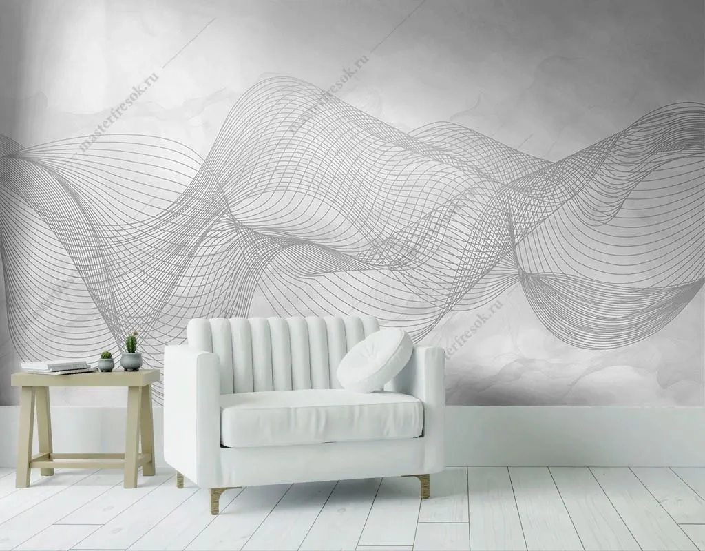 Фотообои в интерьере линии на серой дымке  9-1785 фото