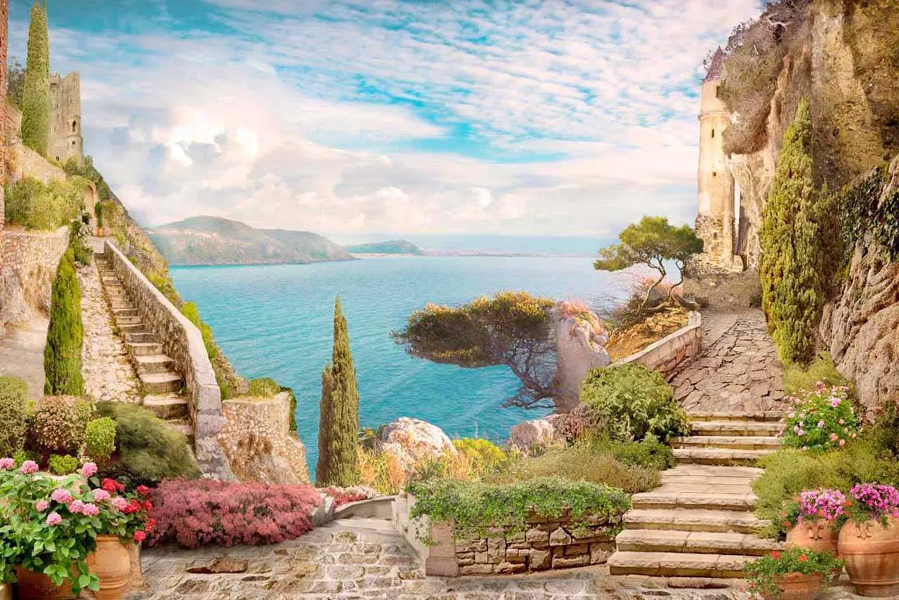 Фотообои в интерьере вид на море с террасы  7-142 фото