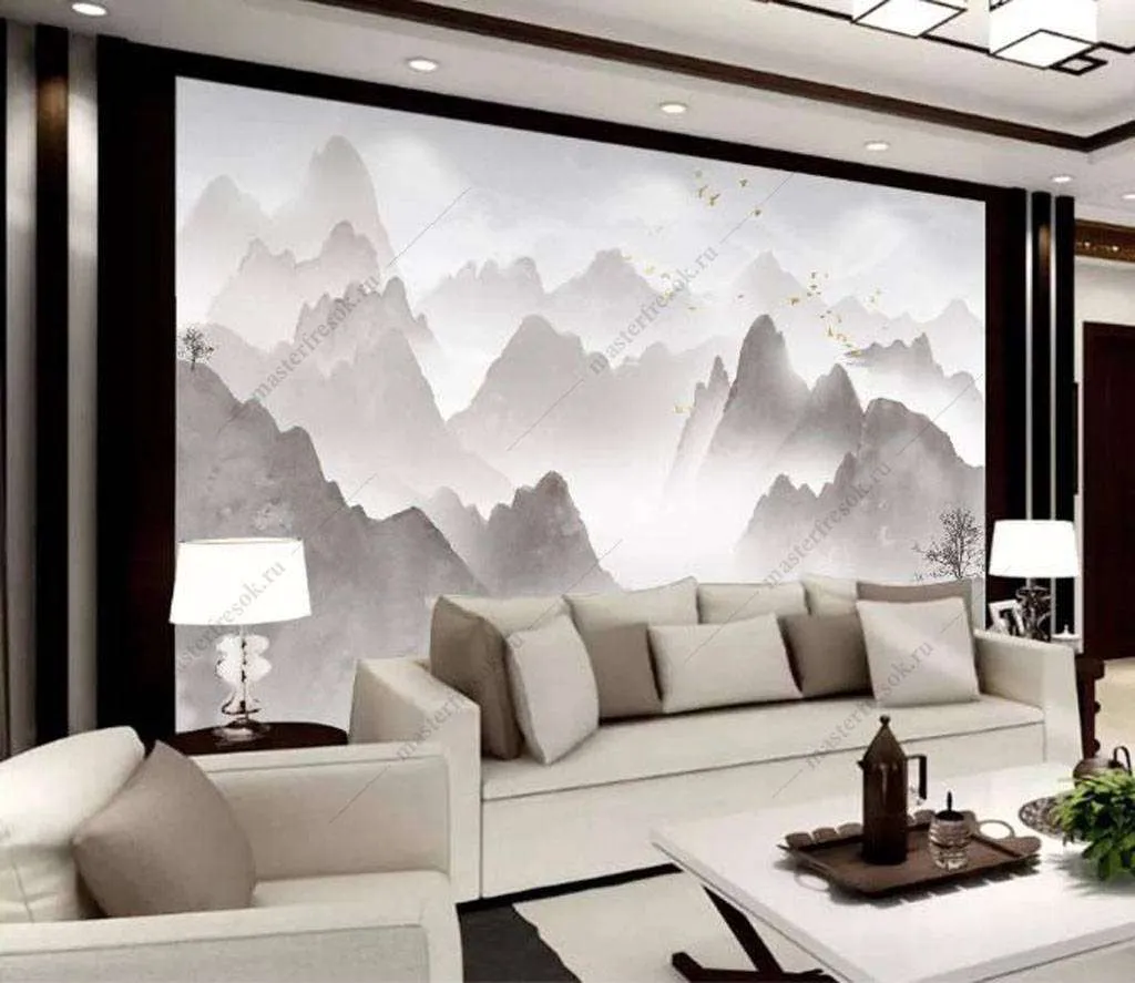 Фотообои в интерьере туманные горы  16-135 фото