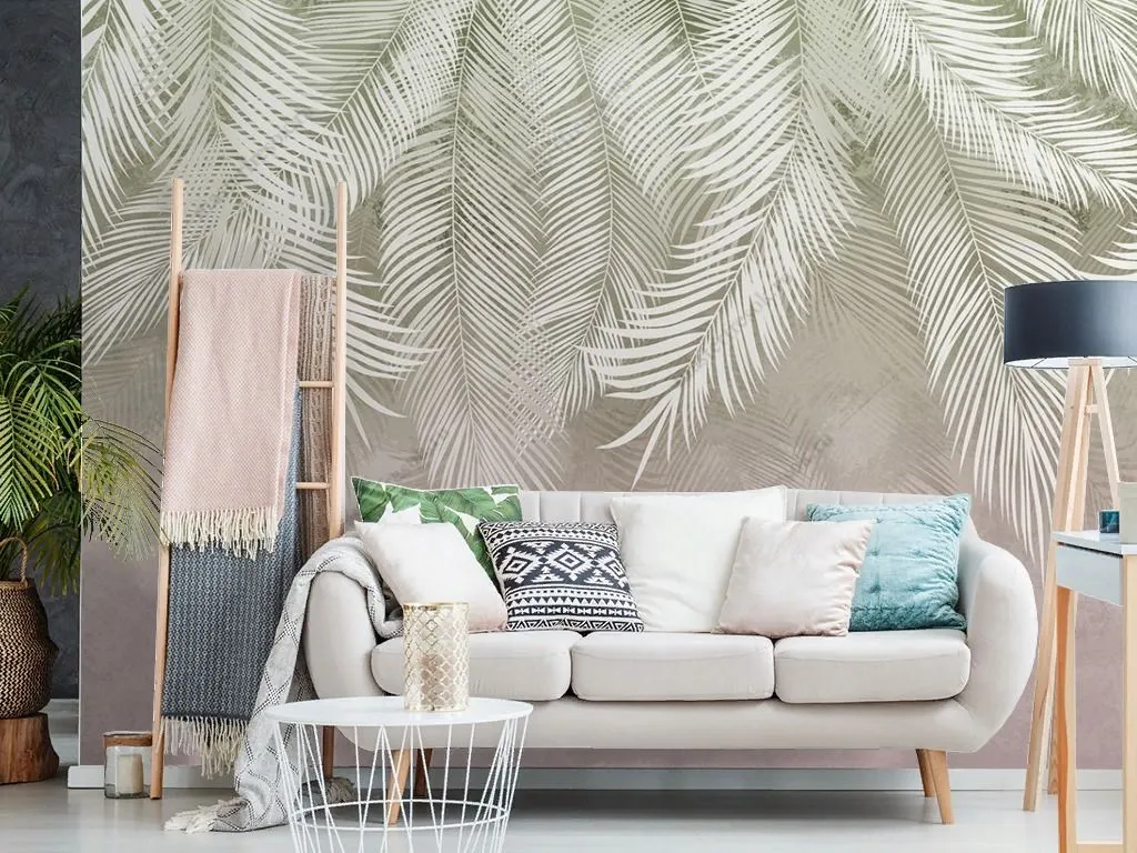 Фотообои в интерьере листья нежно розовые  14-335 фото