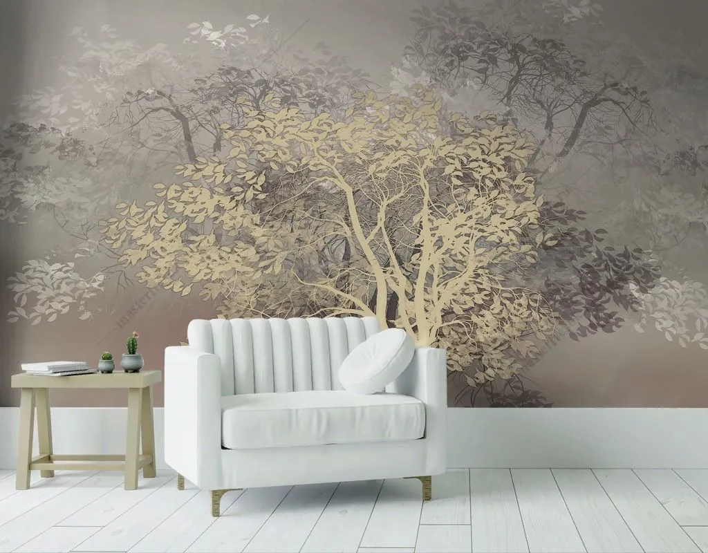 Фотообои в интерьере дерево живопись  13-377 фото